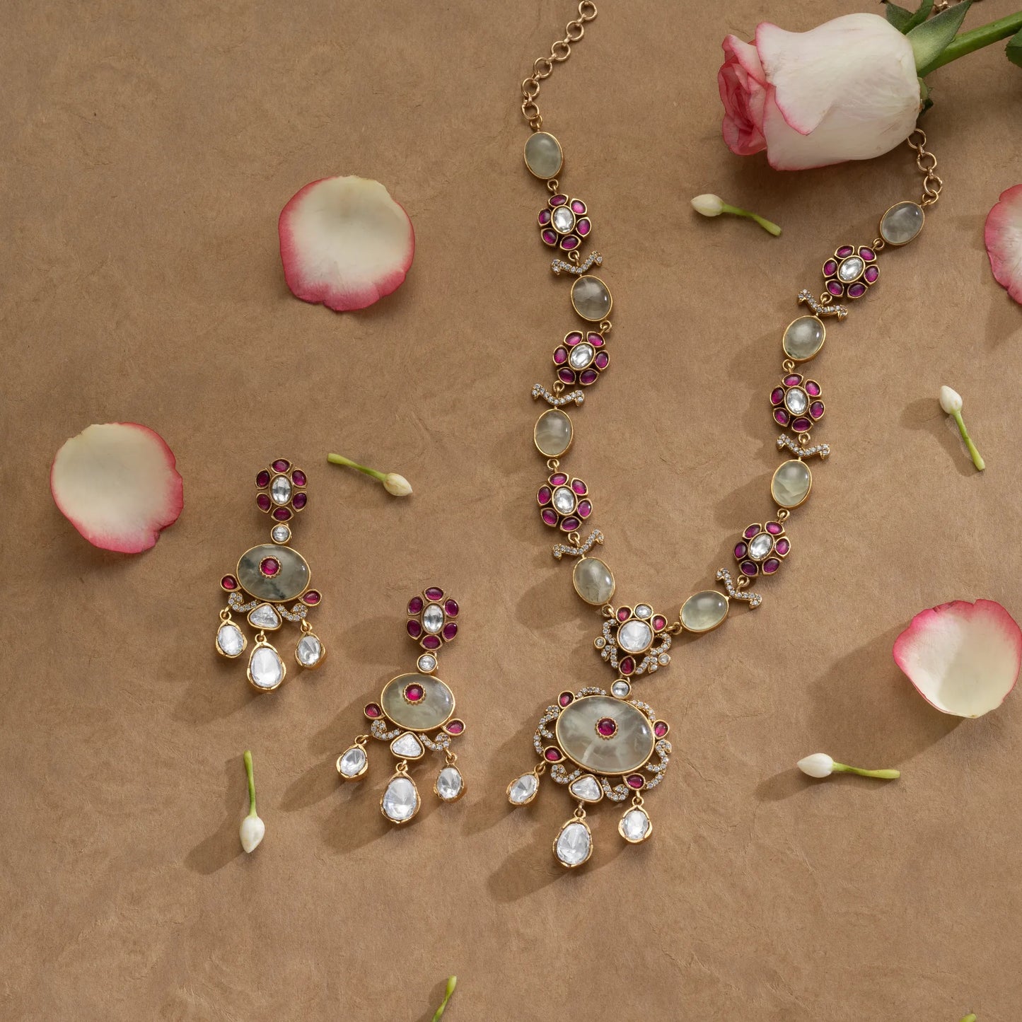 Royal Polki & Pink Stone Necklace Set
