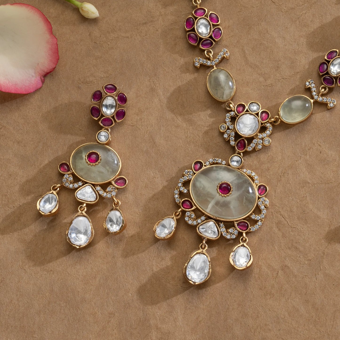 Royal Polki & Pink Stone Necklace Set