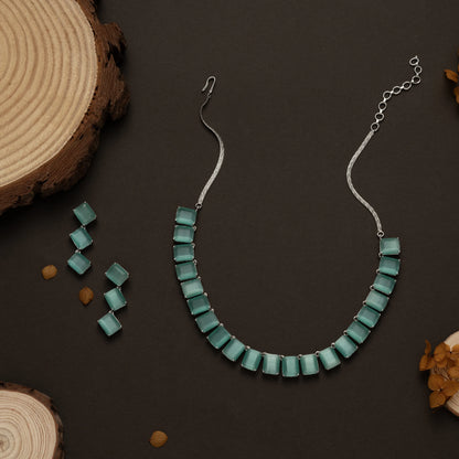 Emerald Green Square Cut Necklace Set