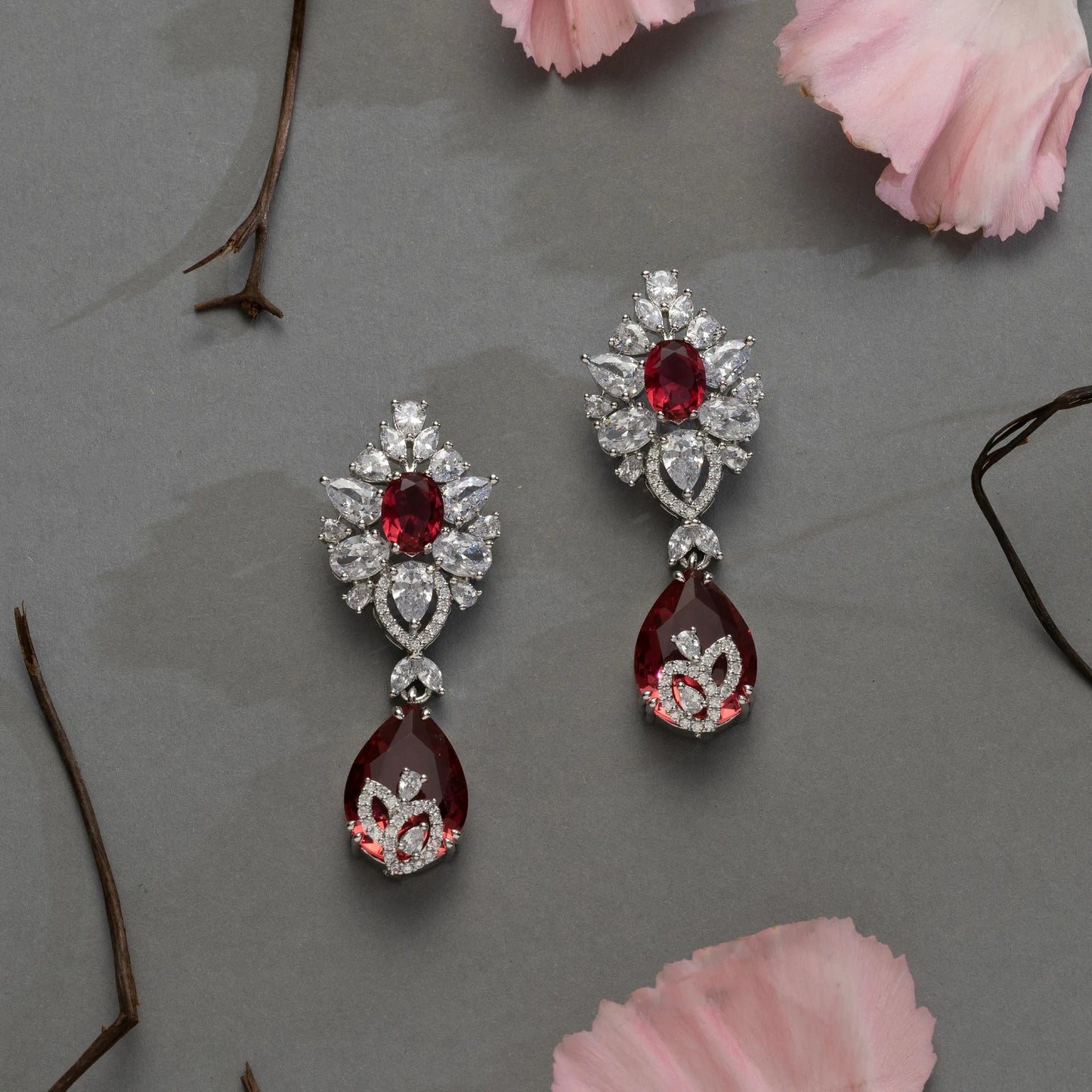 Red Teardrop Crystal Statement Earrings