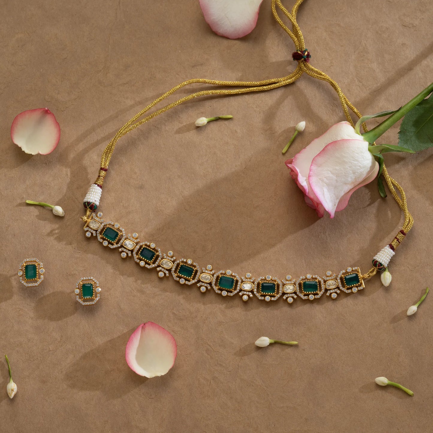 Royal Emerald & Pearl American Diamond Set