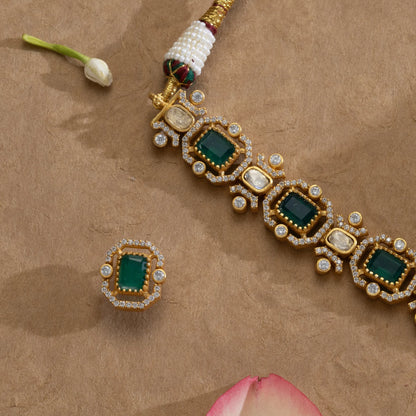 Royal Emerald & Pearl American Diamond Set