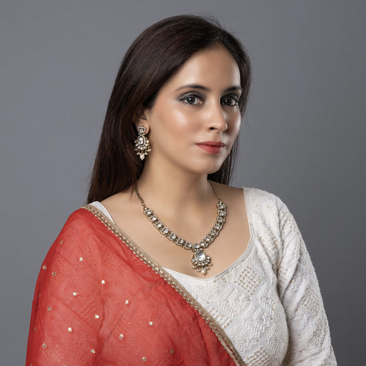 Elegant Kundan Pearl Drop Necklace Set
