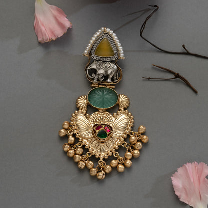 Elephant Motif Temple with Carved Gemstones Earrings