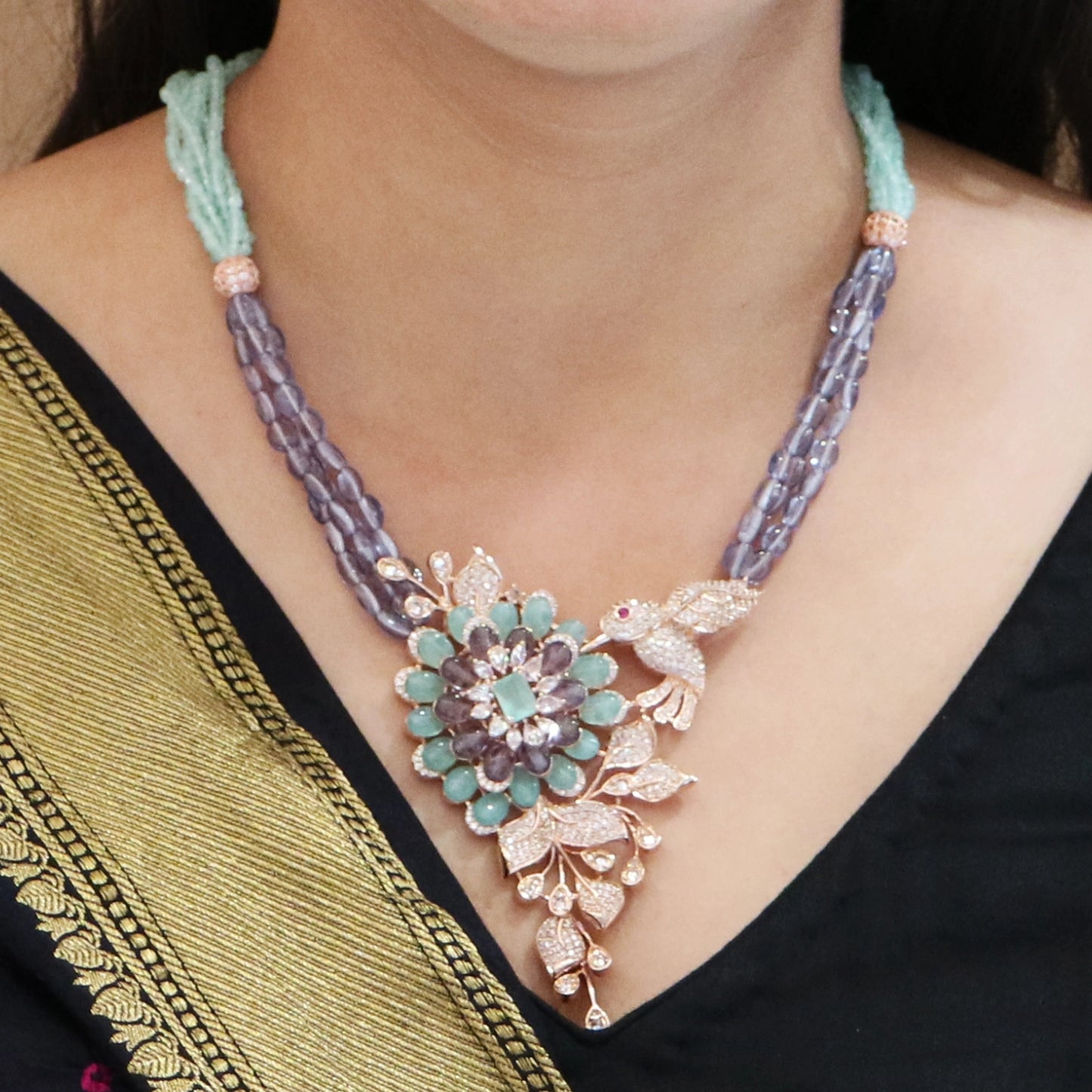 Hummingbird Garden Jadau Necklace Set