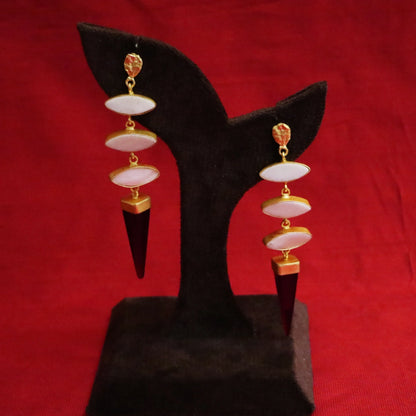 Mother-of-Pearl & Crimson Spike Drop Earrings