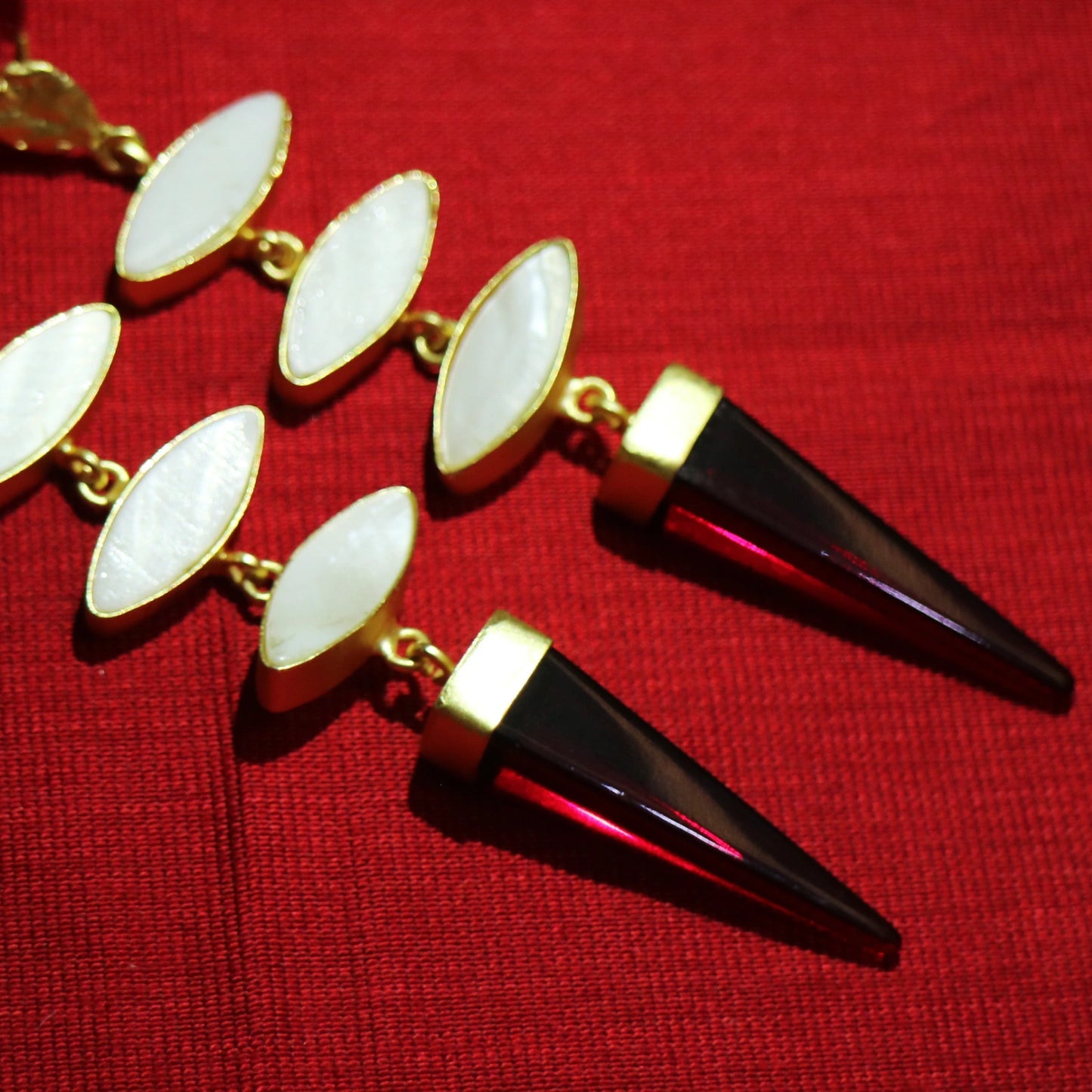 Mother-of-Pearl & Crimson Spike Drop Earrings