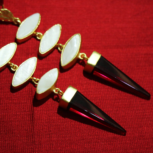 Mother-of-Pearl & Crimson Spike Drop Earrings