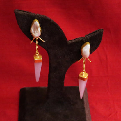 Baroque Pearl & Lavender Spike Dangle Earrings