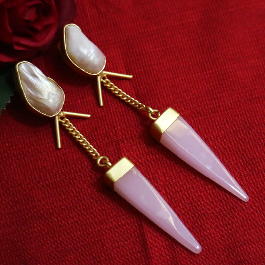 Baroque Pearl & Lavender Spike Dangle Earrings