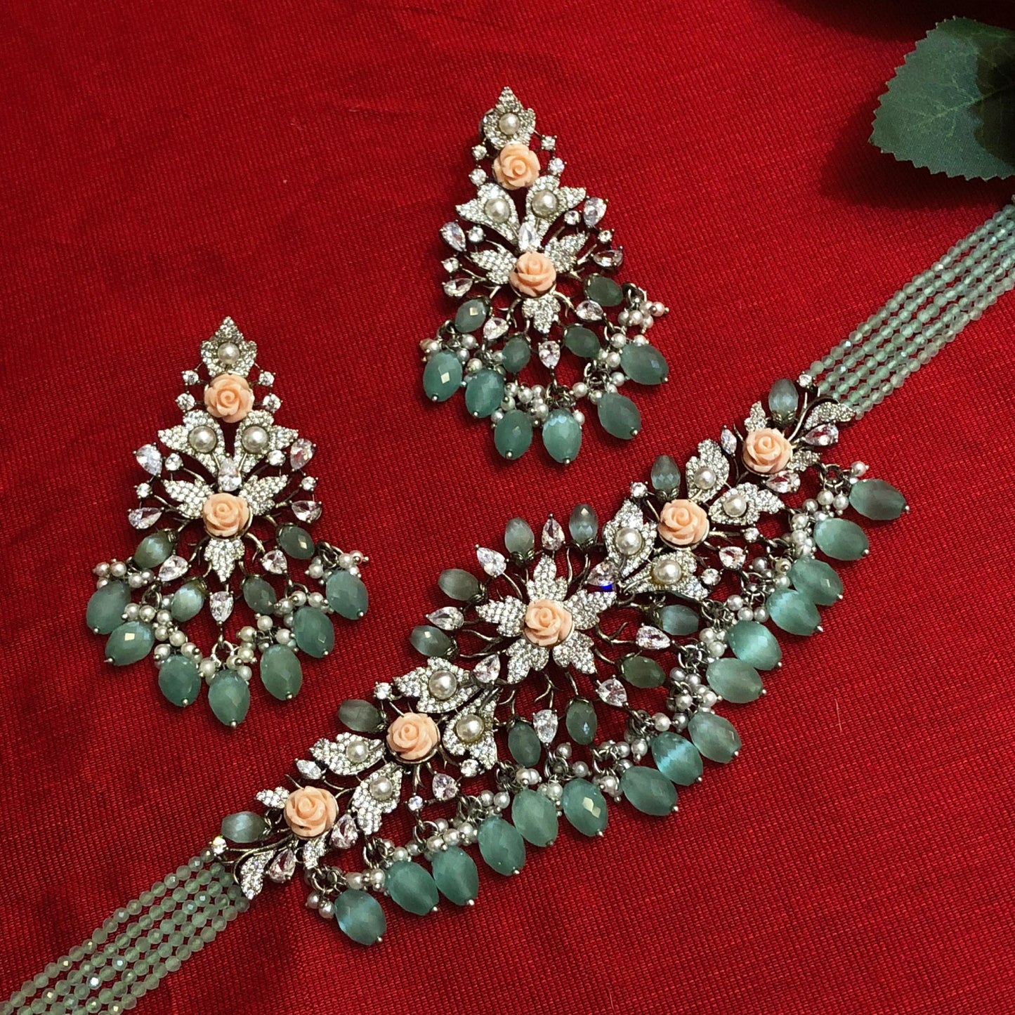 Nayra Floral Pastel Zircon Choker Set