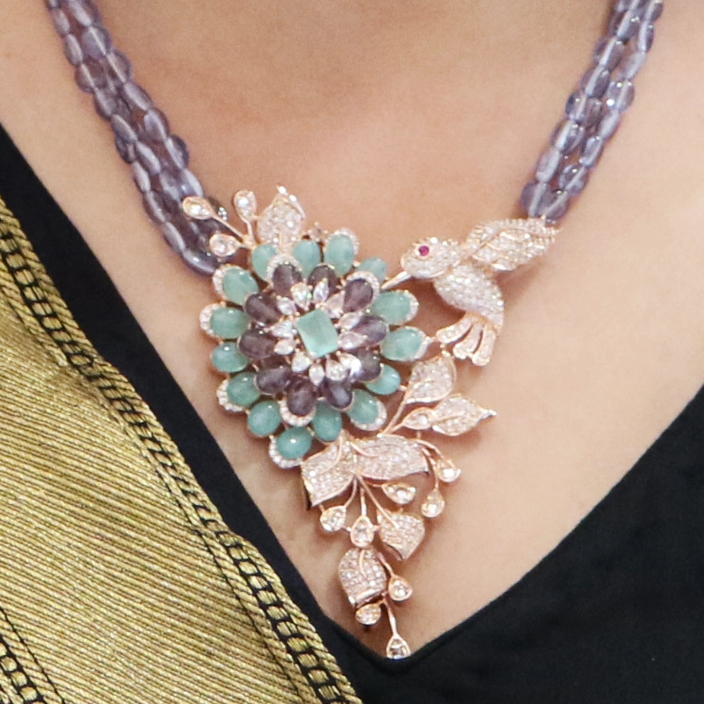 Hummingbird Garden Jadau Necklace Set