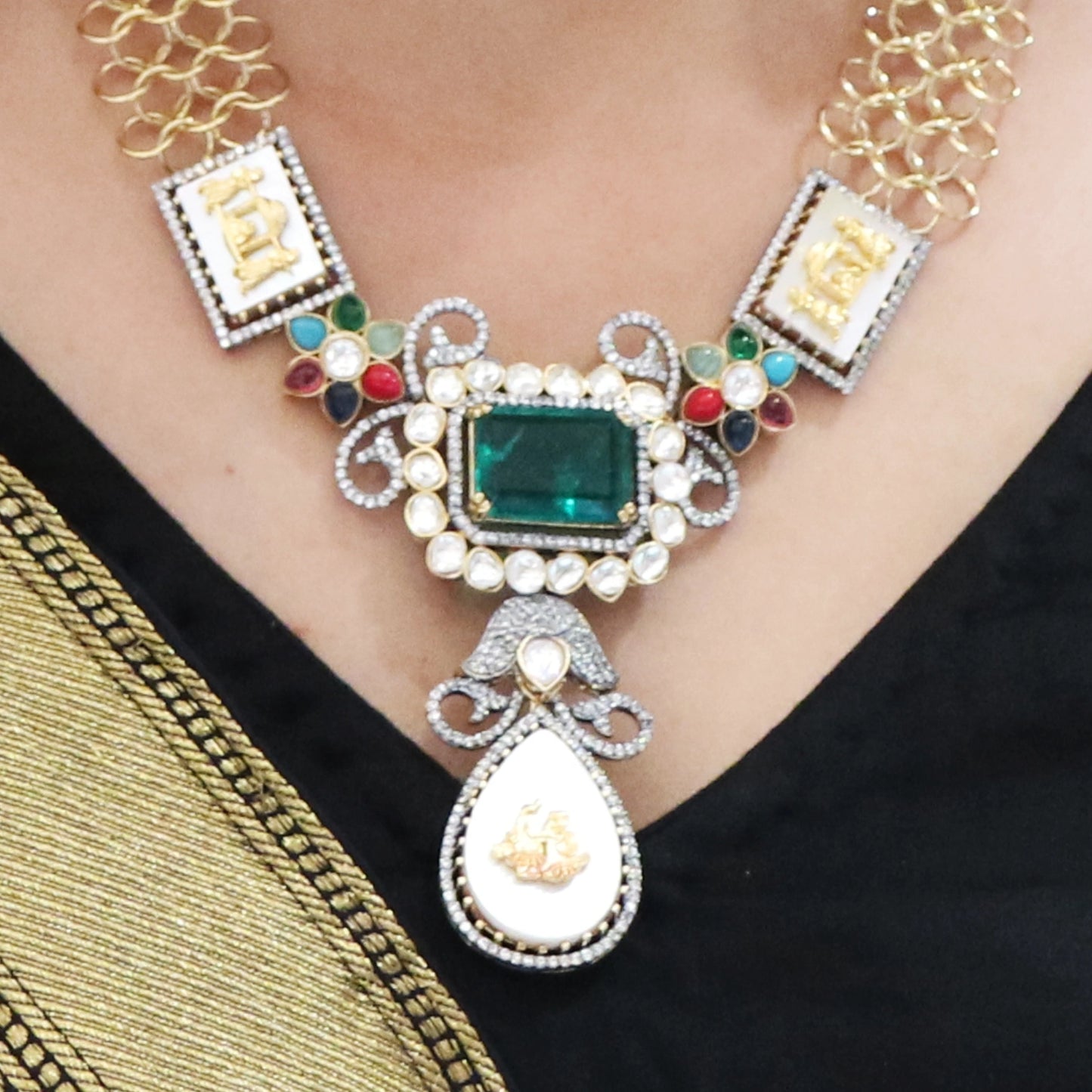 Moh Jadau Emerald Royalty Necklace Set