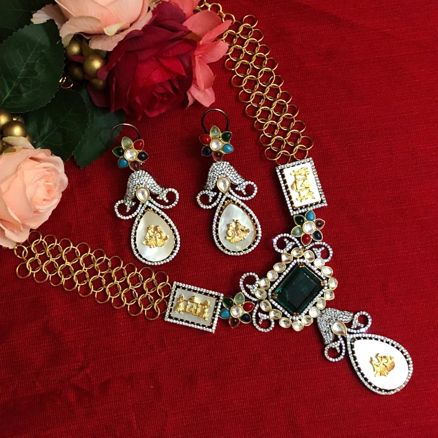Moh Jadau Emerald Royalty Necklace Set