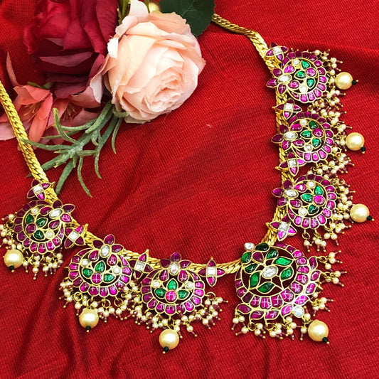 Traditional Temple Design Enamelled Necklace