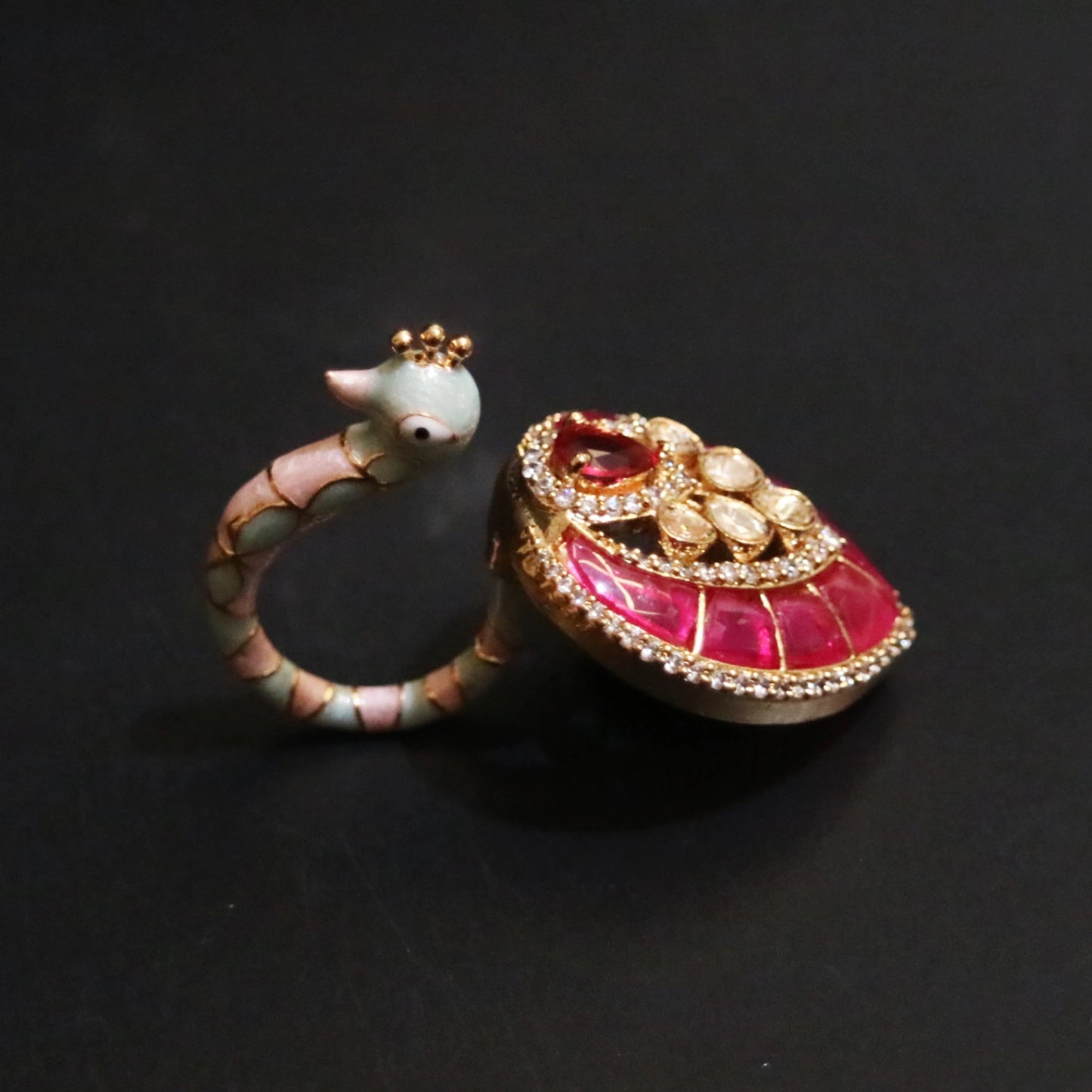 Regal Red Jadau Peacock Ring