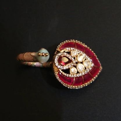 Regal Red Jadau Peacock Ring