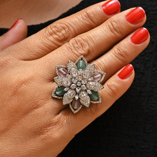 Multi-Stone Floral Zircon Cocktail Ring