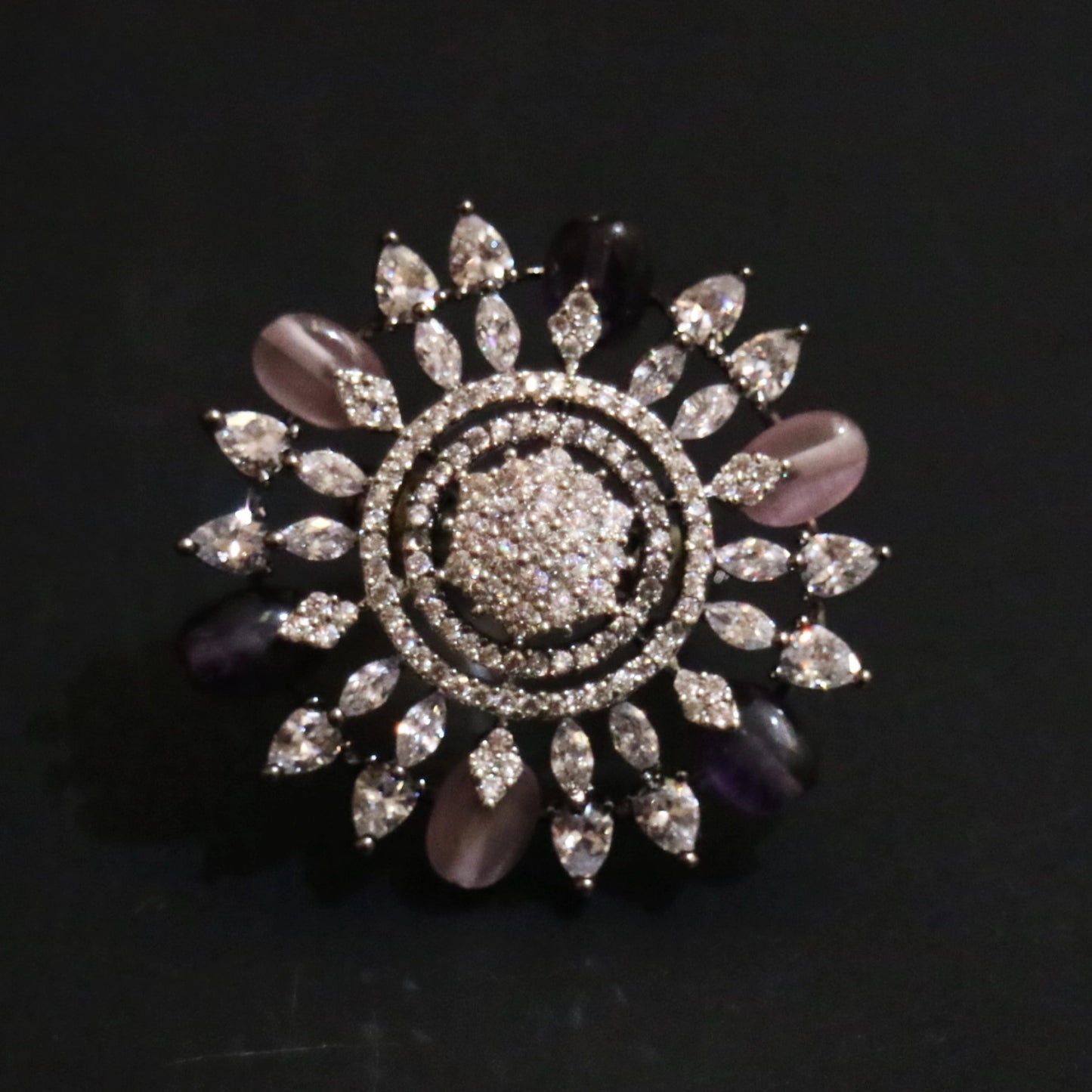 Lavender & White Zircon Floral Cocktail Ring