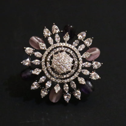Lavender & White Zircon Floral Cocktail Ring