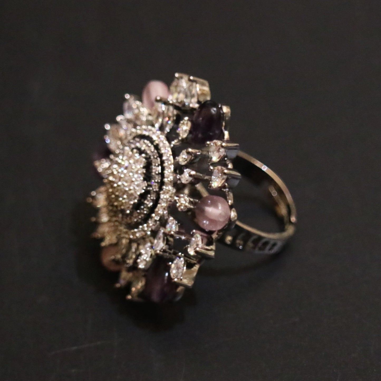 Lavender & White Zircon Floral Cocktail Ring