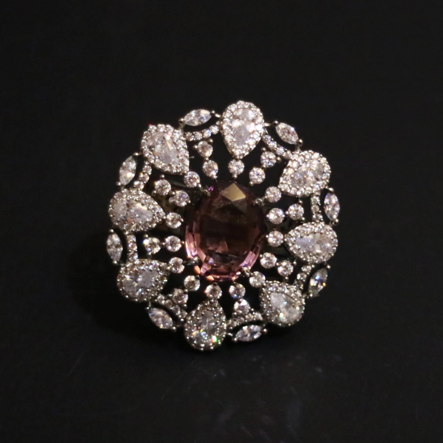 Rose Quartz & Zircon Cluster Cocktail Ring