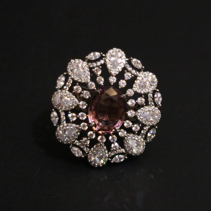 Rose Quartz & Zircon Cluster Cocktail Ring