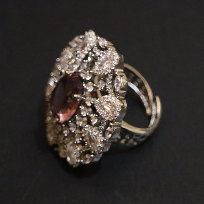Rose Quartz & Zircon Cluster Cocktail Ring