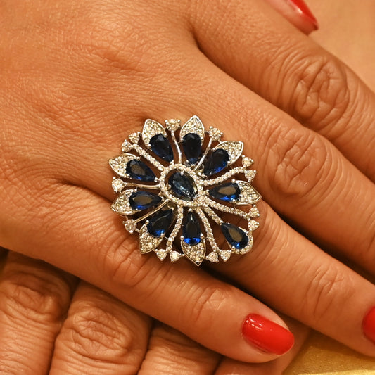 Azure Radiance Floral Zircon Ring