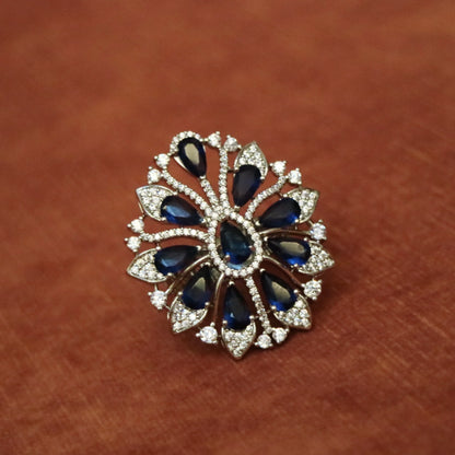 Azure Radiance Floral Zircon Ring