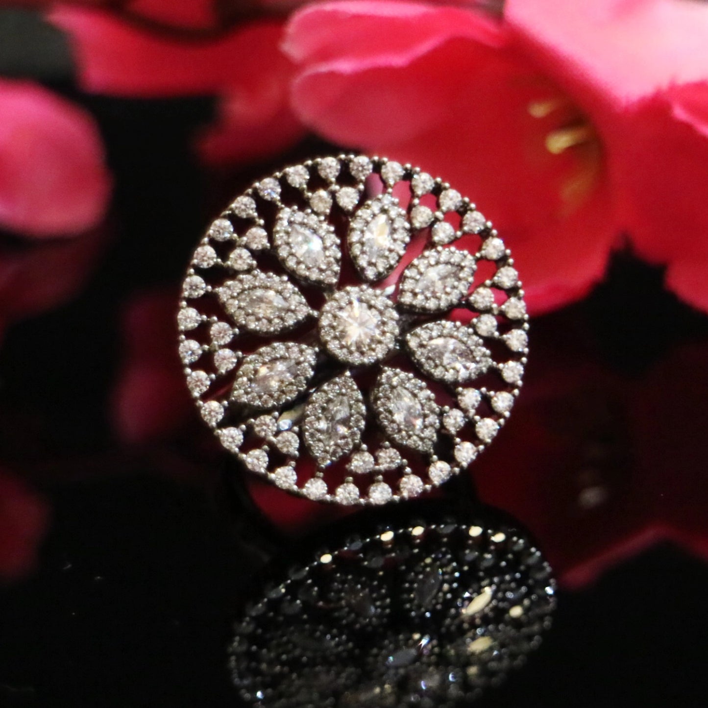 Zircon Flower Statement Ring