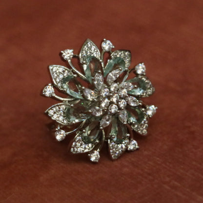 Mint Green & White Zircon Floral Cocktail Ring