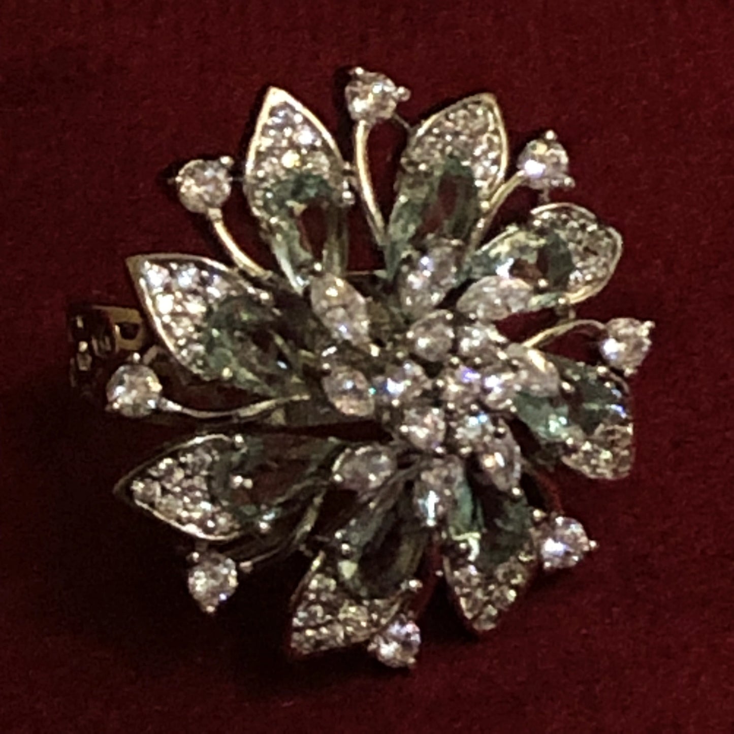 Mint Green & White Zircon Floral Cocktail Ring