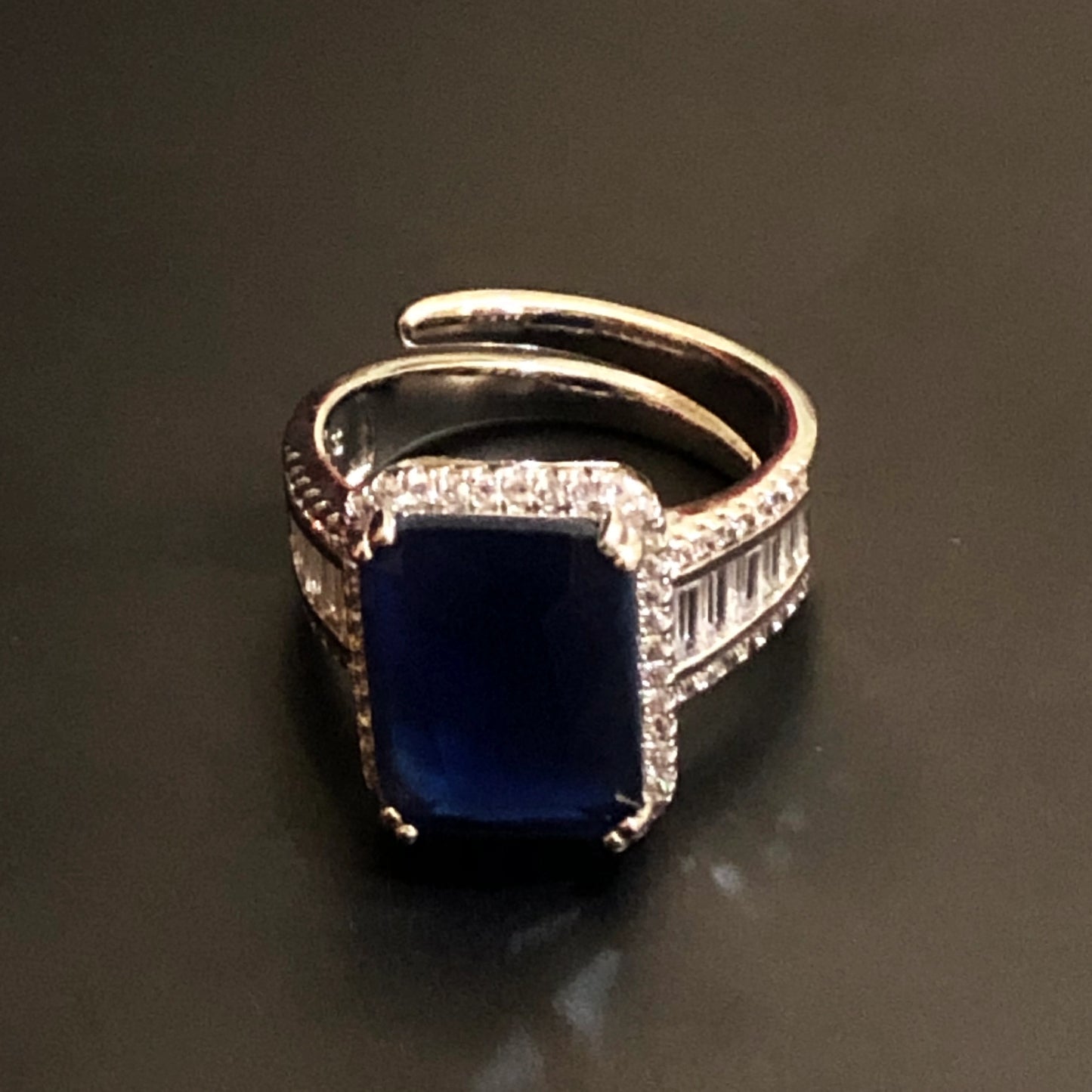 Regal Blue Emerald-Cut Halo Cocktail Ring