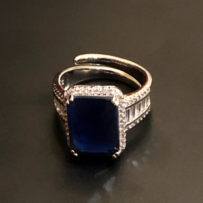 Regal Blue Emerald-Cut Halo Cocktail Ring