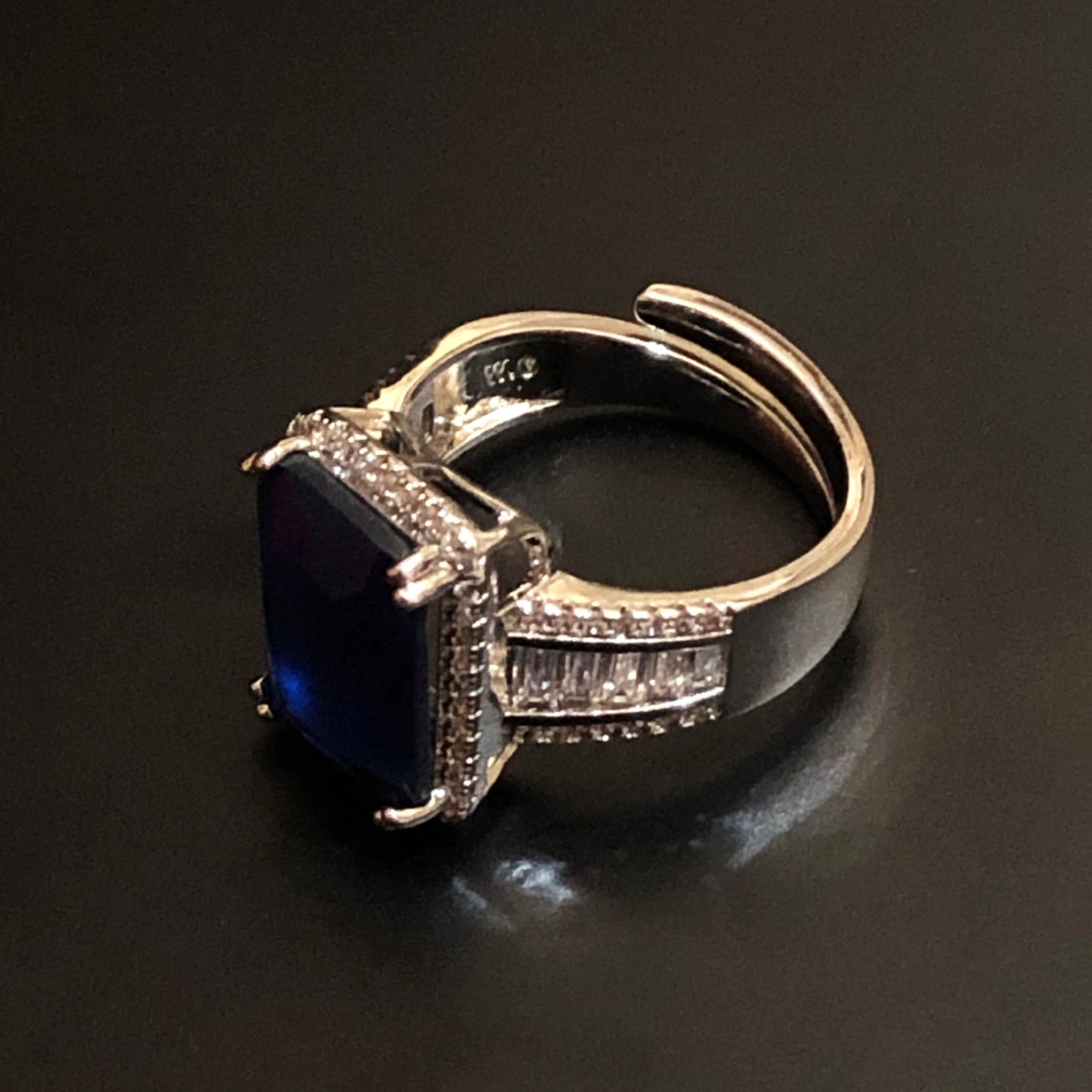 Regal Blue Emerald-Cut Halo Cocktail Ring