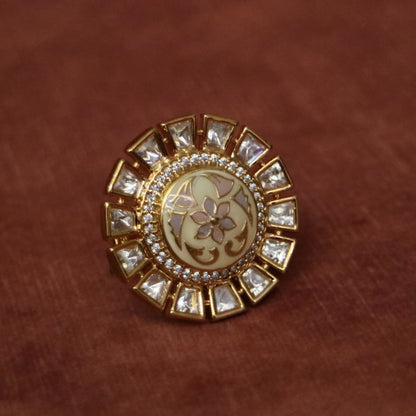 Floral Engraved Crystal Halo Ring