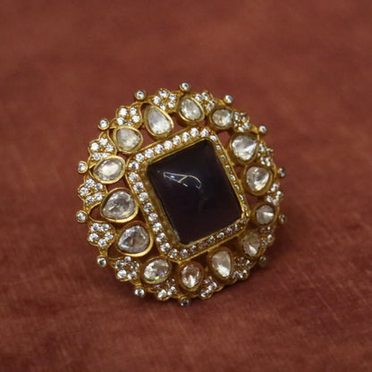 Royal Blue Jadau Cocktail Ring