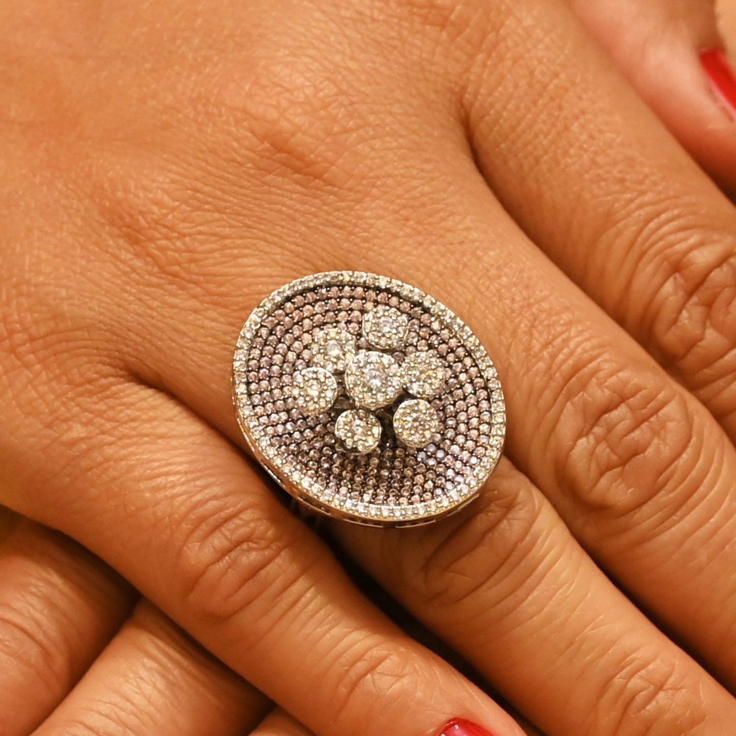 Sapphire Sparkle Statement Ring in Silver Finish