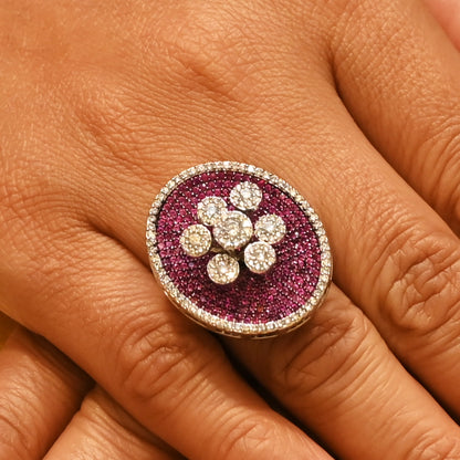 Sapphire Sparkle Statement Ring in Silver Finish
