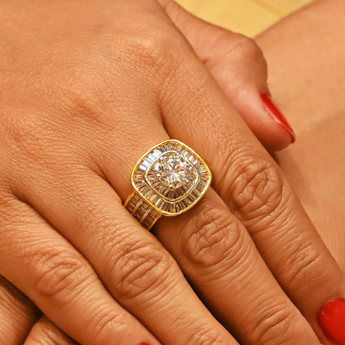 Dazzling Zircon Baguette & Round Cut Statement Ring